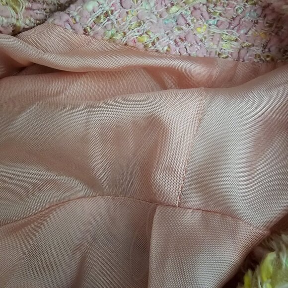 Anthropologie Elevenses Twill Tweed Button Front Frayed Bow Pink Jacket Short - Picture 7 of 7